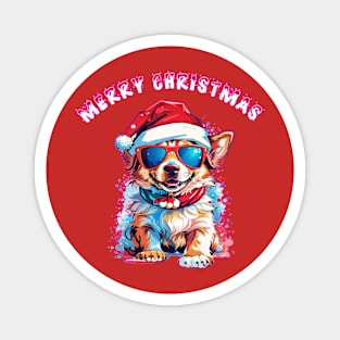 cute dog waring Christmas hat and sunglasses Magnet